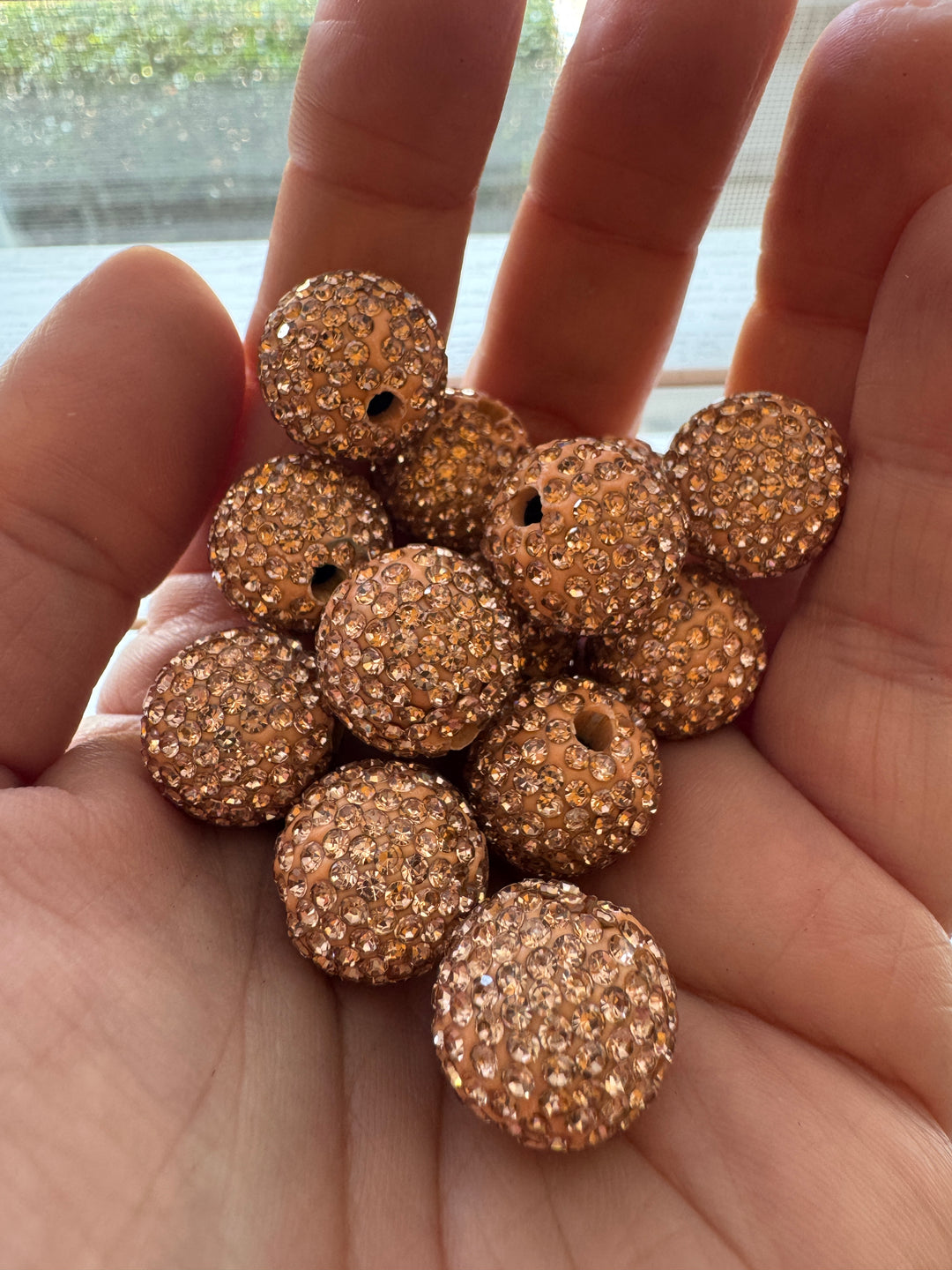 Gold Rhinestone Clay Base Beads-16mm - 10pc.