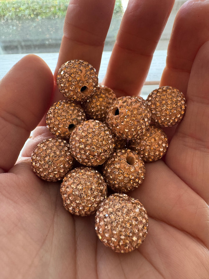 Gold Rhinestone Clay Base Beads-16mm - 10pc.
