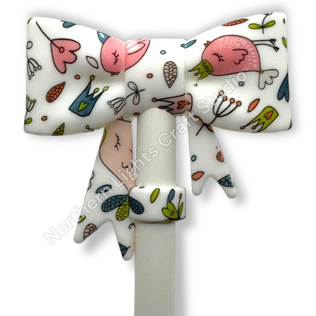 Floral Printed Silicone Bow Straw Cap Topper
