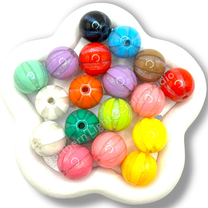 Stripe Printed Double Layer Glitter Beads 16mm - 20pcs.