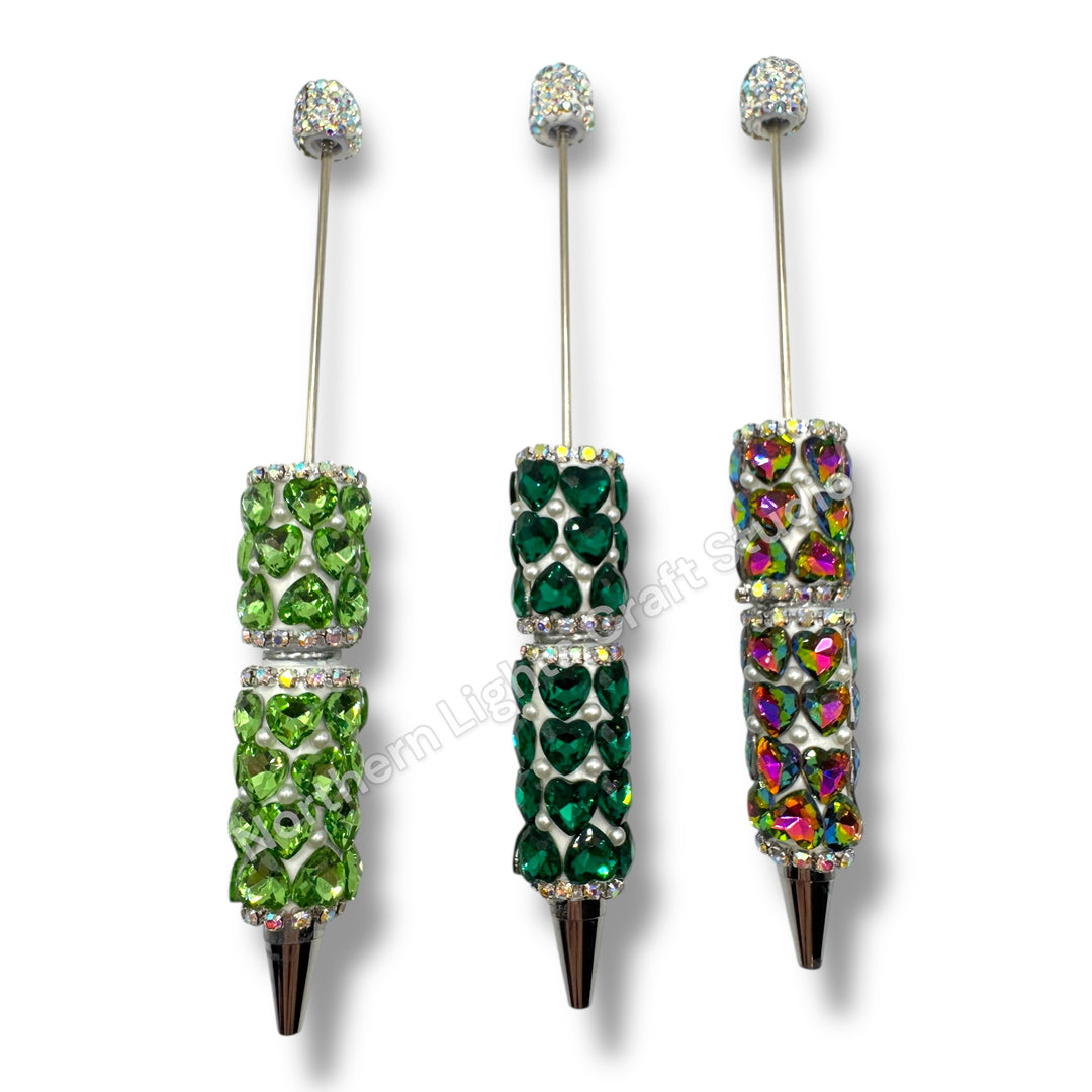 Beadable Large Heart  Single Color Rhinestone  Pen