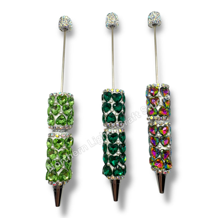 Beadable Large Heart  Single Color Rhinestone  Pen