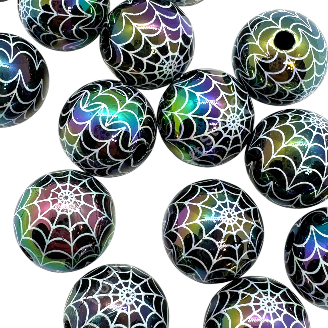 Spider Web  UV Printed 16mm Acrylic Bead Mix - 20pc. Mix
