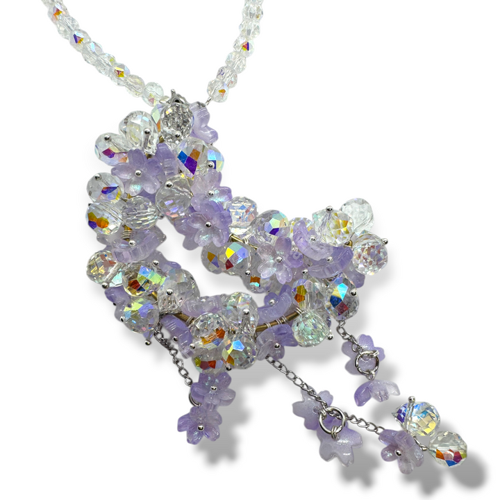 AB And Purple Flower Crystal Moon Suncatcher / Moon Car Charm