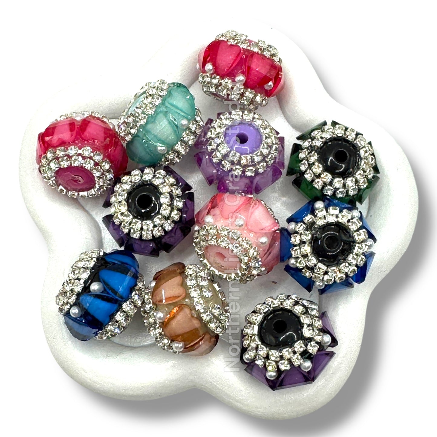 Fancy Heart Indian Bead With Rhinestone Accent - 5pc. random mix