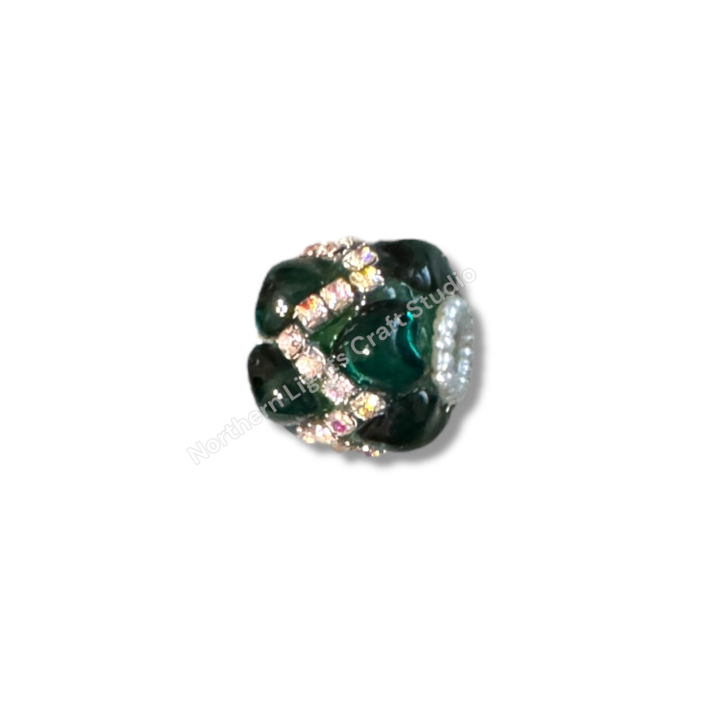 Zig Zag Glass Heart and Rhinestone Fancy Bead - 5pc.