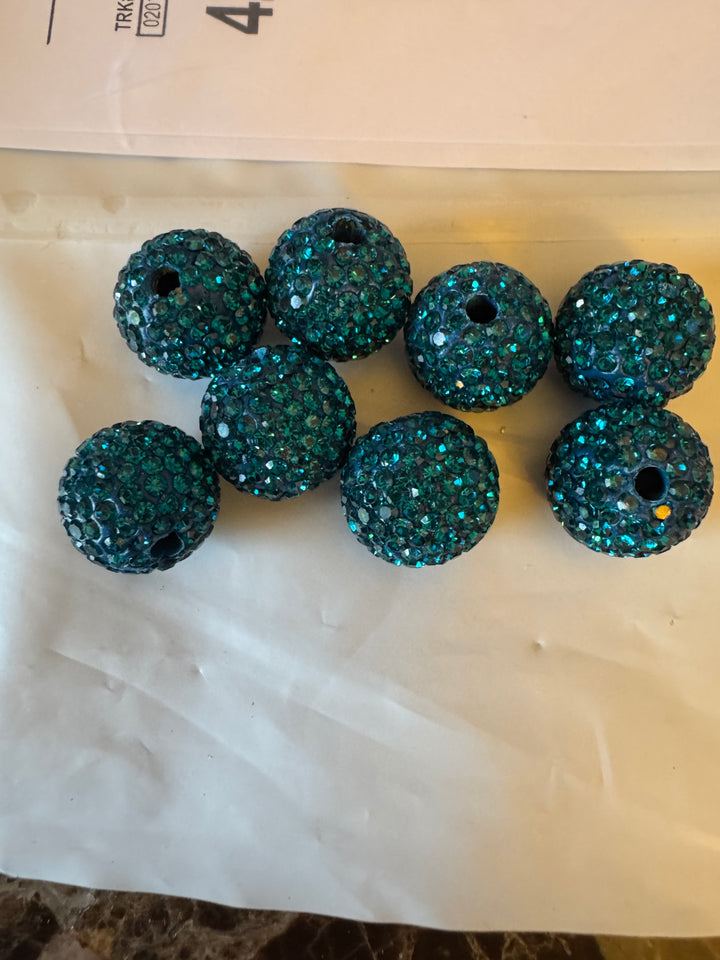 Peacock Rhinestone Clay Base Beads-16mm - 10pc.