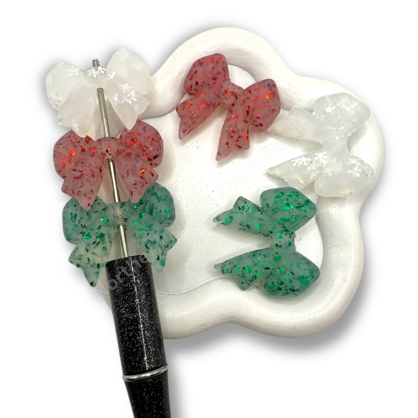 Glitter Bow Silicone Focal Bead