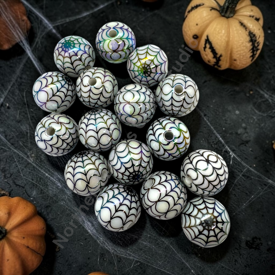 Spider Web  UV Printed 16mm Acrylic Bead Mix - 20pc. Mix