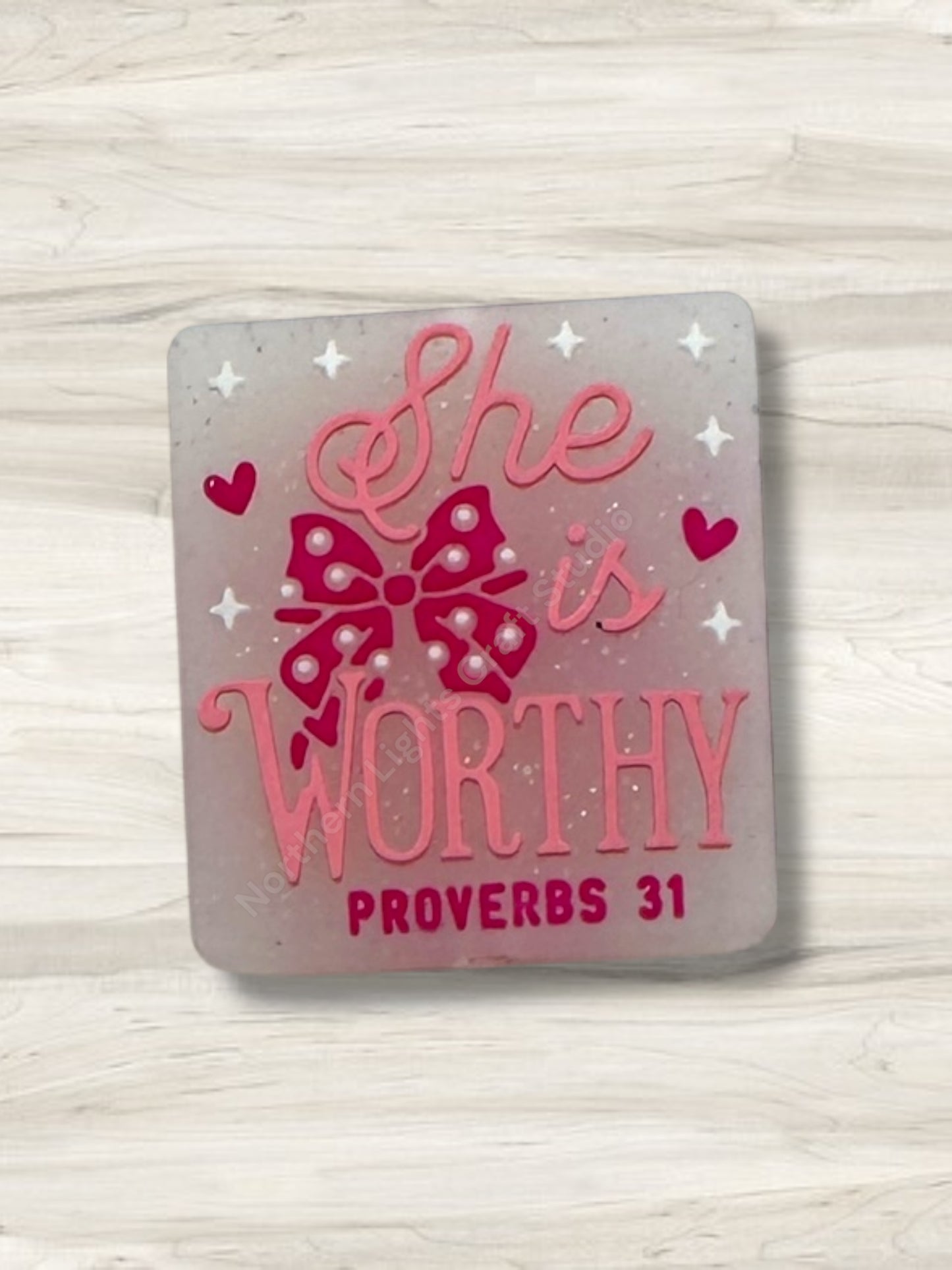 She Is Worthy Proverb 31 Glitter Jelly Focal Bead