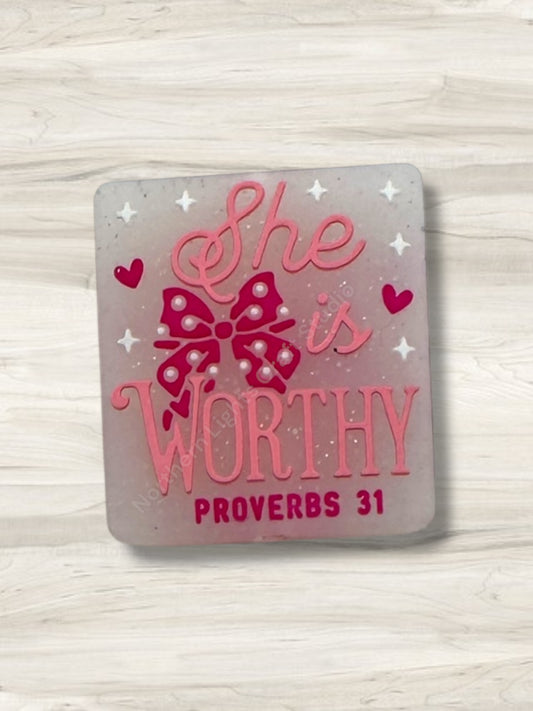 She Is Worthy Proverb 31 Glitter Jelly Focal Bead