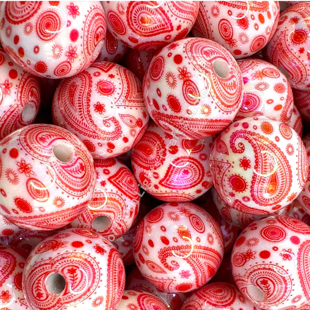 Paisley Bandana Printed 16mm Acrylic Beads - 20pc.