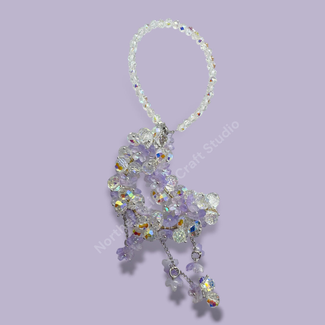 AB And Purple Flower Crystal Moon Suncatcher / Moon Car Charm