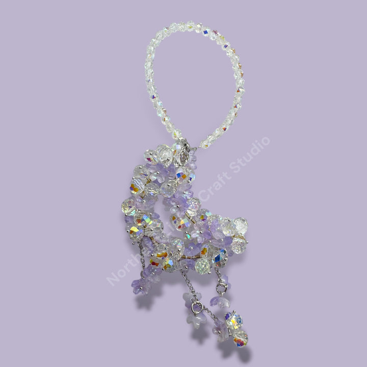 AB And Purple Flower Crystal Moon Suncatcher / Moon Car Charm