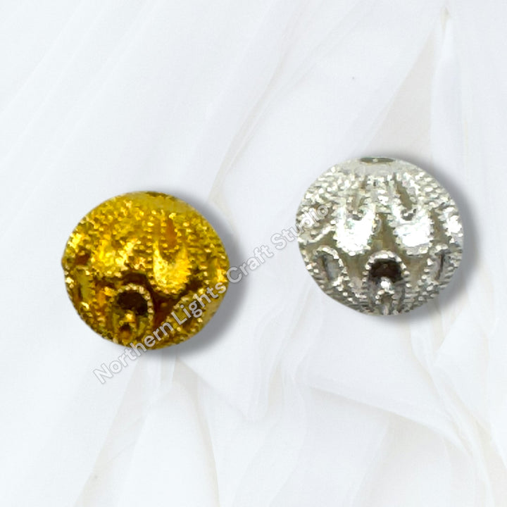 Textured Metal Filigree Copper Base Beads - 5 pc.