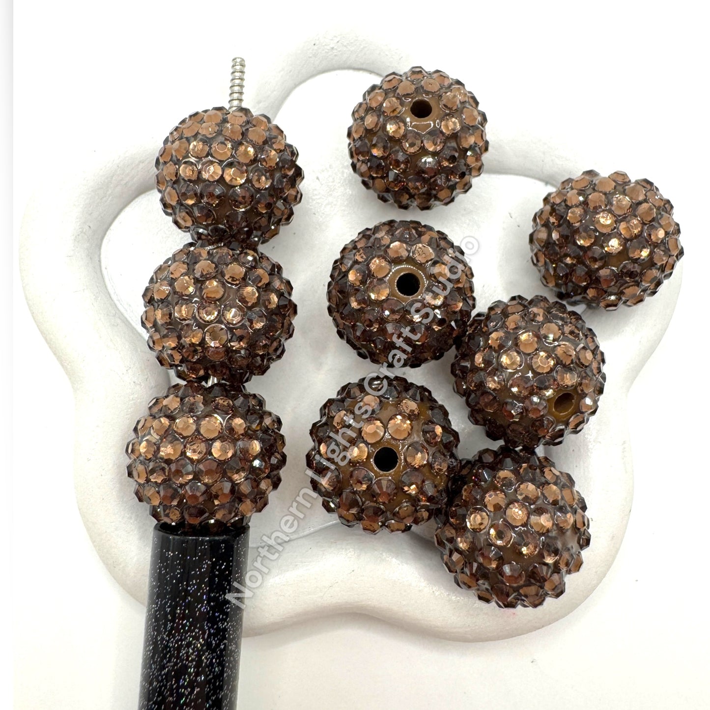 Brown Clear 20mm Acrylic Rhinestone Bubblegum Beads - 10pc.