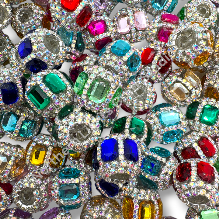 Fancy Silver AB Rhinestone Chain Crystal Mirror Beads - 10pc. Mix