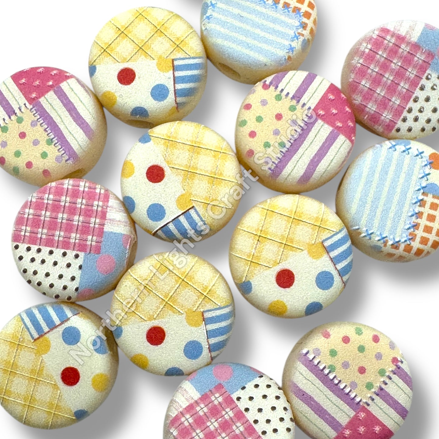 Pastel Patchwork Disc 16mm Beads - 10 pc.