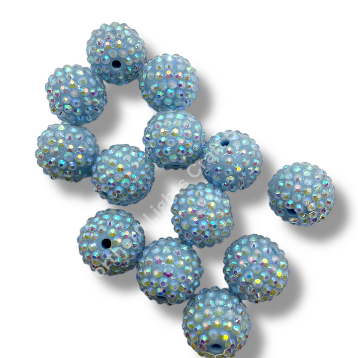 Baby Blue Ice 20mm Acrylic Rhinestone Bubblegum Beads - 10pc.