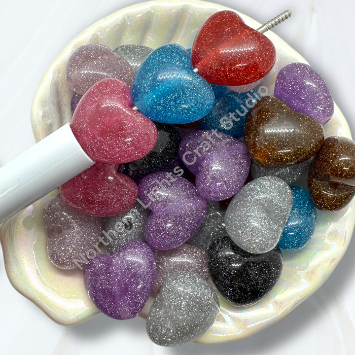 Glitter Dust Acrylic Heart Beads -10pc.