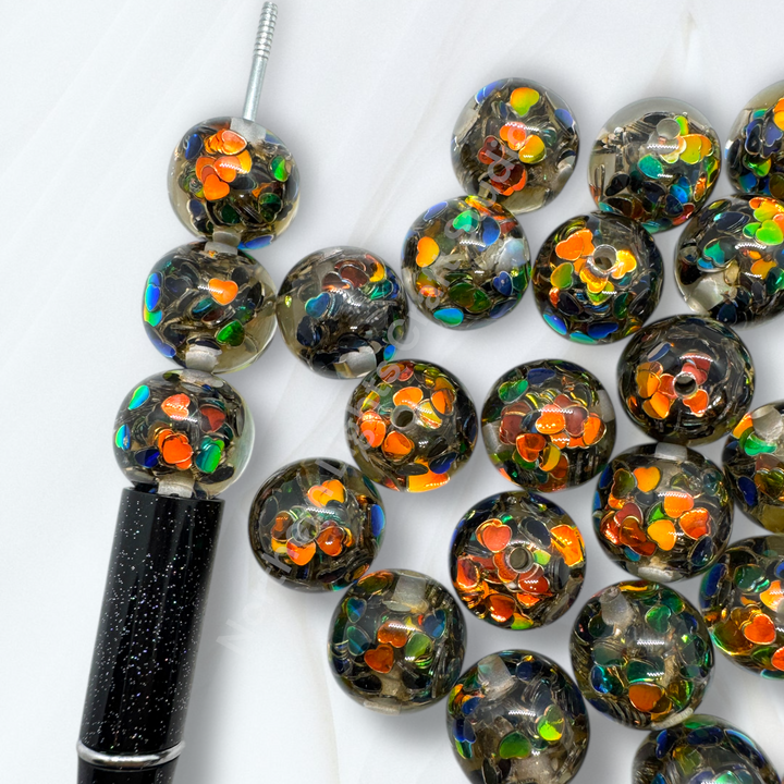 16mm Black Opal Fire Heart Confetti Beads - 20pc.