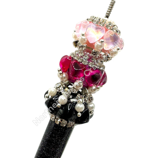 Glass Heart Charm With Pearl and Rhinestone Fancy Indian Bead -8pc.
