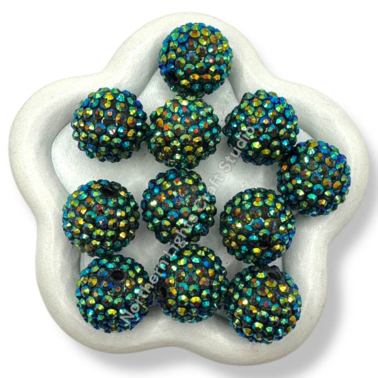 Dark Green AB Acrylic Rhinestone Bubblegum Beads - 10pc.