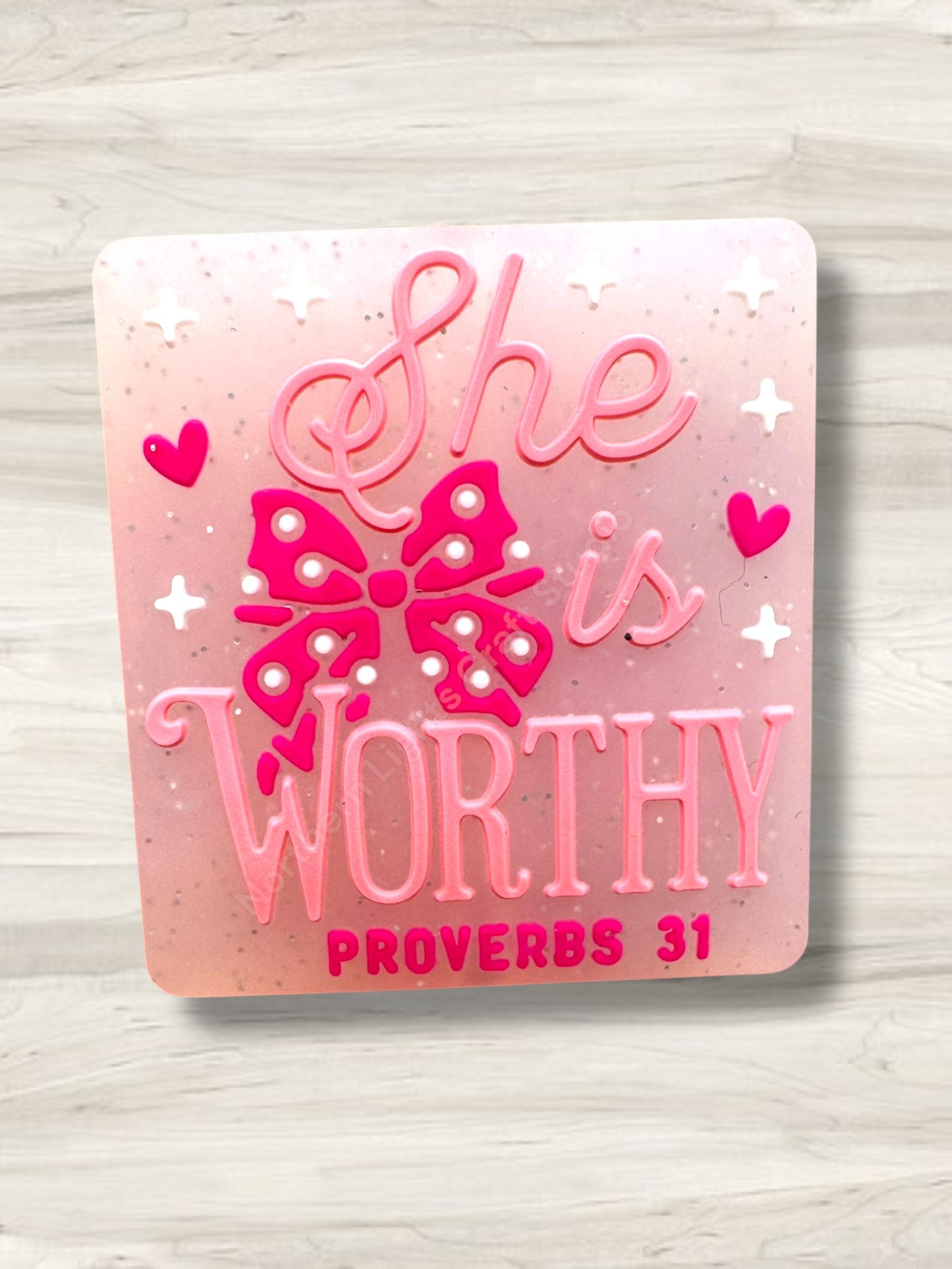 She Is Worthy Proverb 31 Glitter Jelly Focal Bead