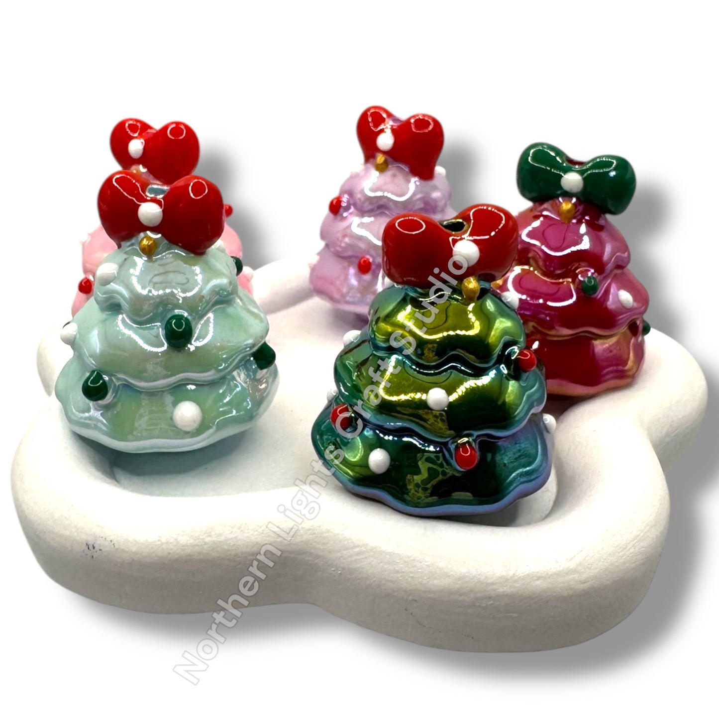 3d Christmas Tree Acrylic Hand Painted UV Beads-2pc.