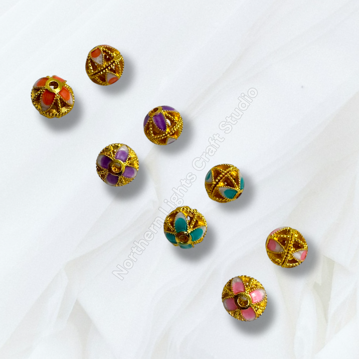 Copper Base Gold Plated Enamel Lotus Petal 10mm Beads - 10pcs.