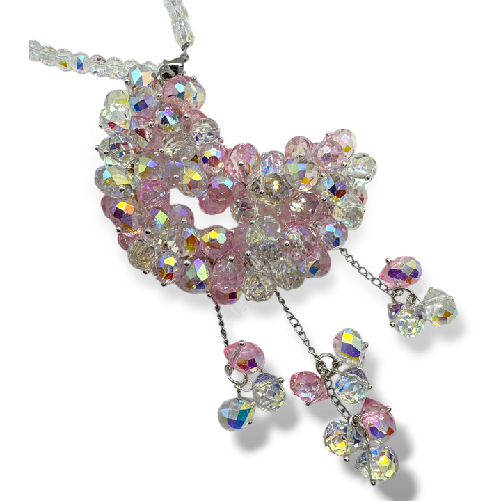 Pink and AB Crystal Moon Suncatcher / Moon Car Charm