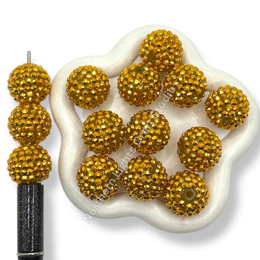 Dark Gold Color Acrylic Rhinestone Bubblegum Beads - 10pc.