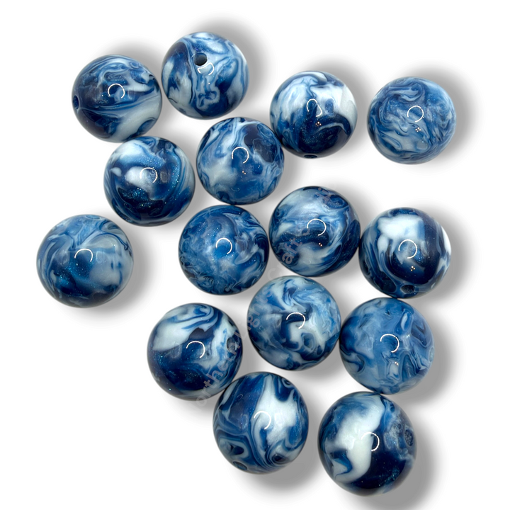 Blue and White Swirl Printed 16mm Acrylic Beads - 20pc.