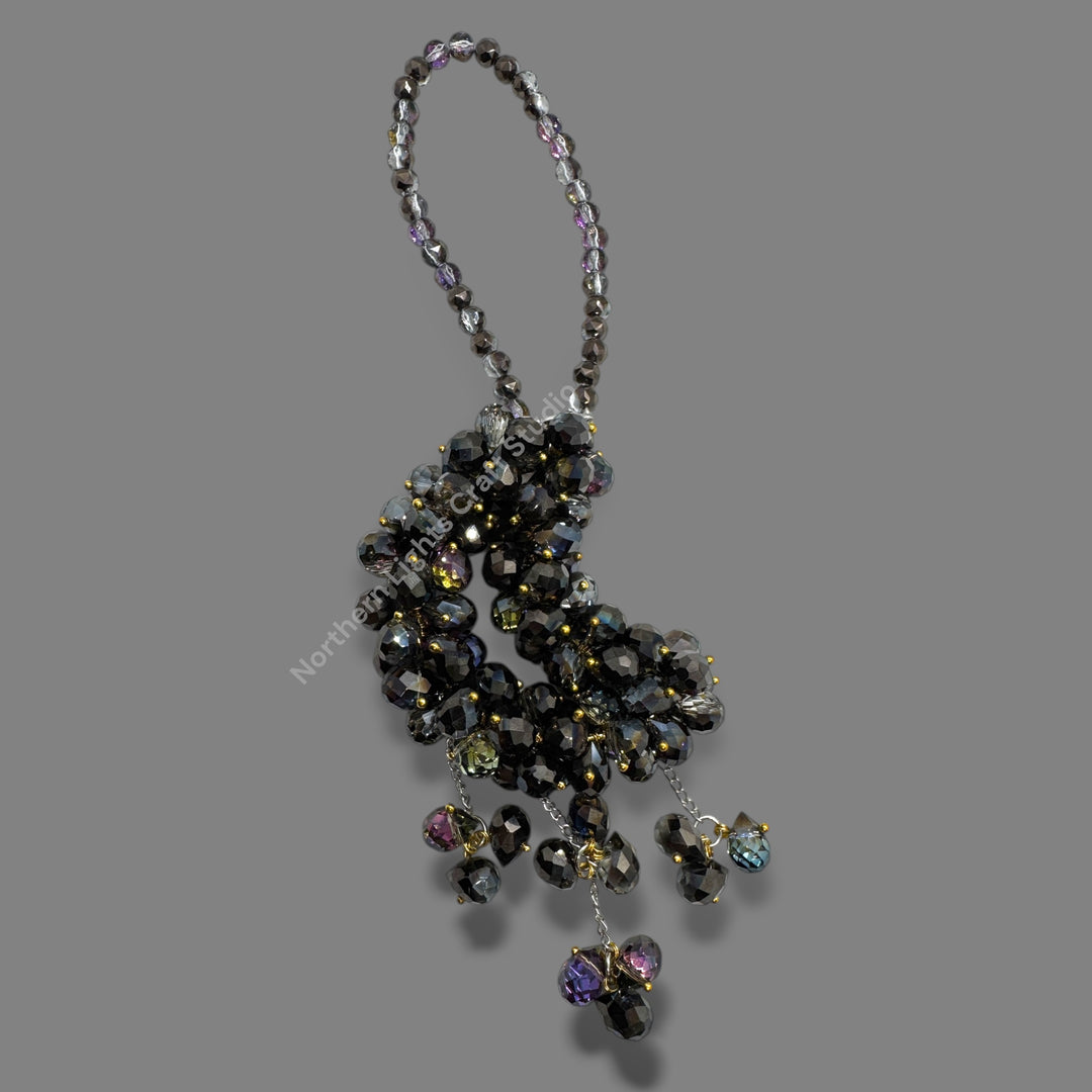 Black Rainbow With Gold Pins Crystal Moon Suncatcher / Moon Car Charm