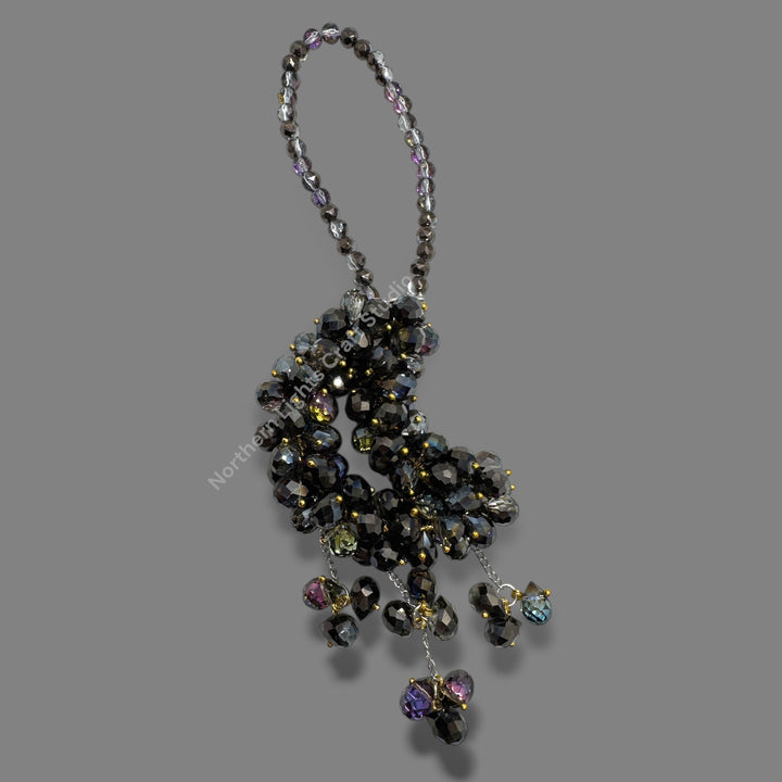 Black Rainbow With Gold Pins Crystal Moon Suncatcher / Moon Car Charm