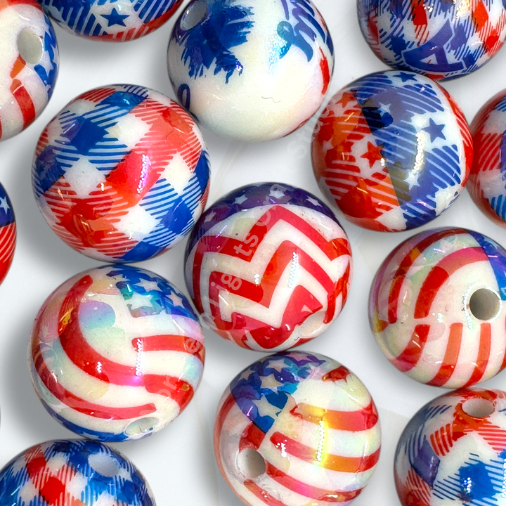 4th of July Theme UV Printed 16mm Beads - 20pc.