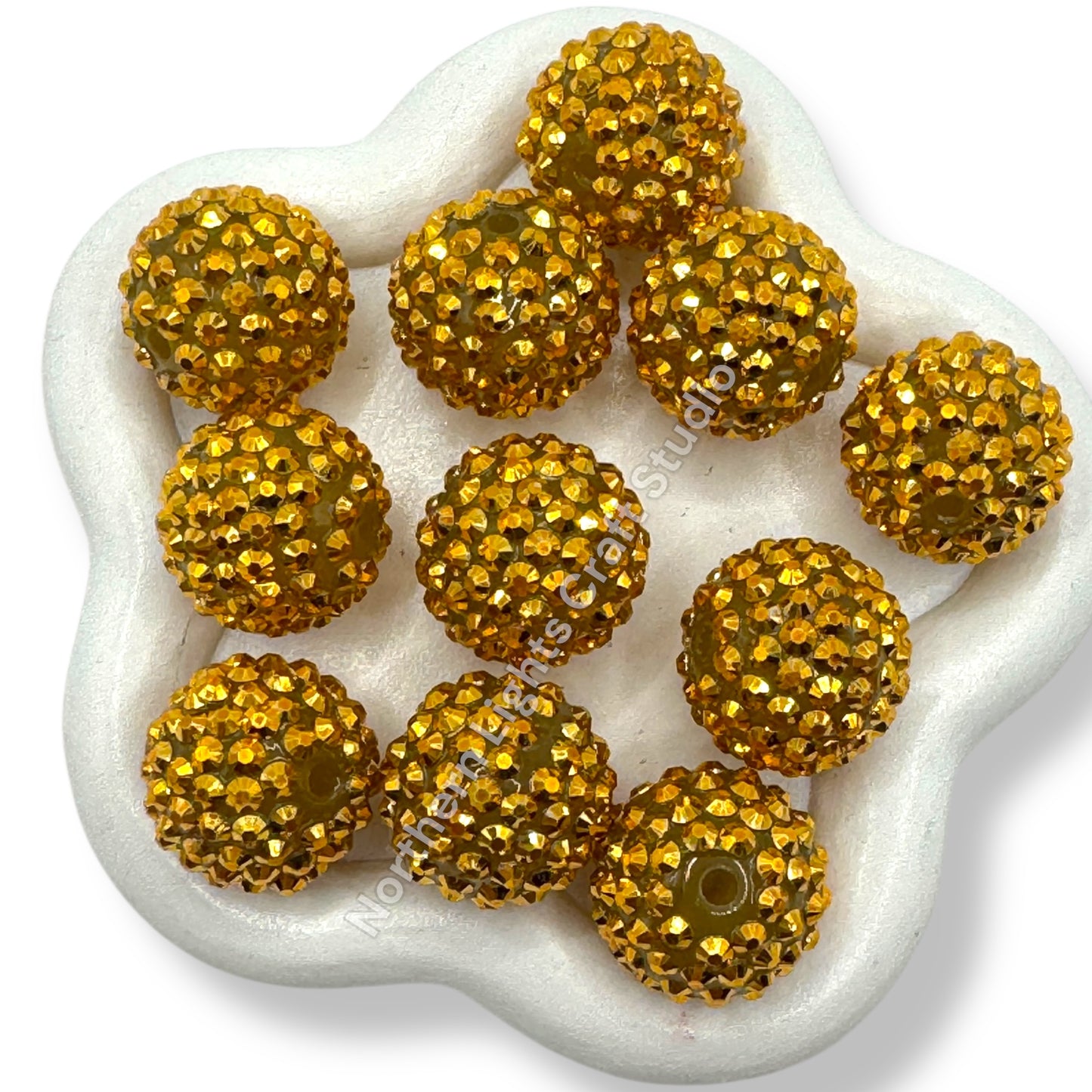 Dark Gold Color Acrylic Rhinestone Bubblegum Beads - 10pc.