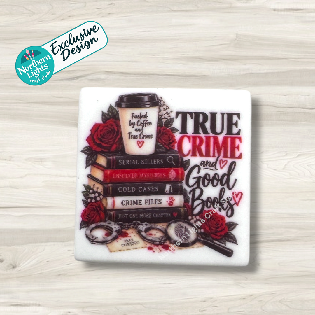 True Crime and Good Books Printed Silicone Focal - Exclusive Design!