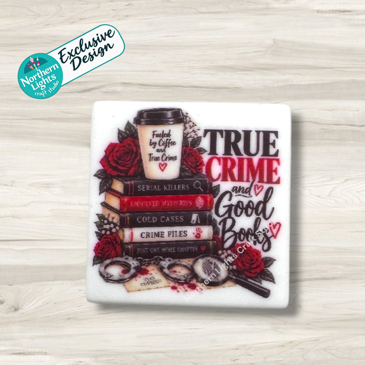 True Crime and Good Books Printed Silicone Focal - Exclusive Design!