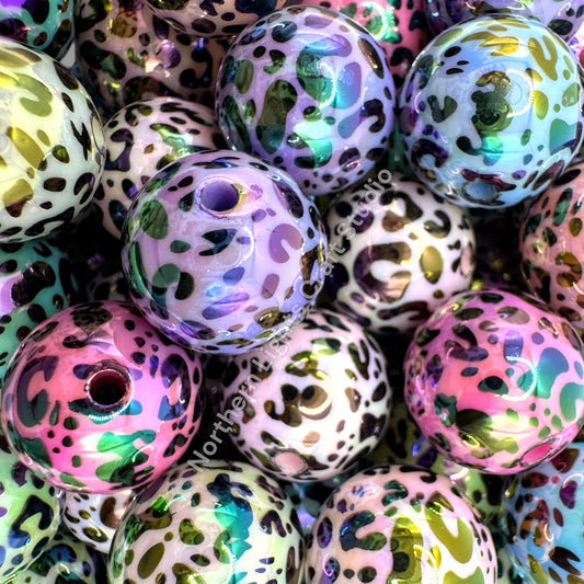 Colorful Leopard Print UV 16mm Acrylic Beads - 20pc.