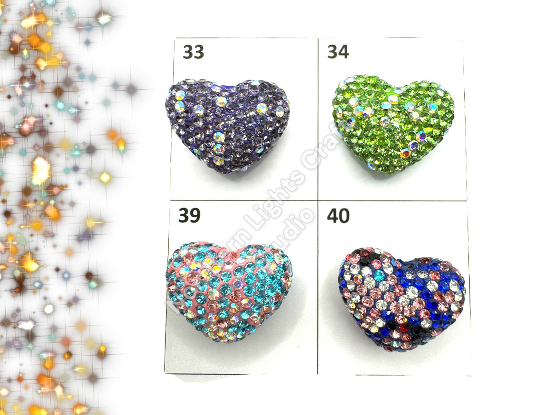 Rhinestone Heart Beads, Pave Heart Crystal Beads, Clay Pave Rhinestone Hearts, Crystal Hearts, Bling Hearts,  - Read Description