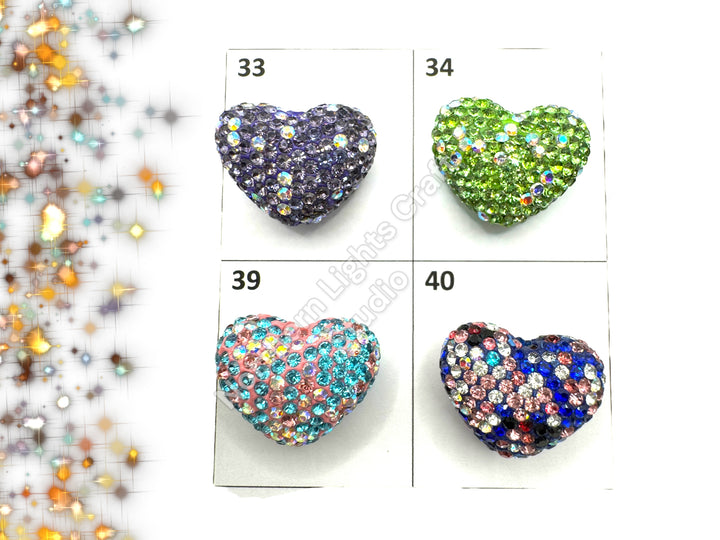 Rhinestone Heart Beads, Pave Heart Crystal Beads, Clay Pave Rhinestone Hearts, Crystal Hearts, Bling Hearts,  - Read Description