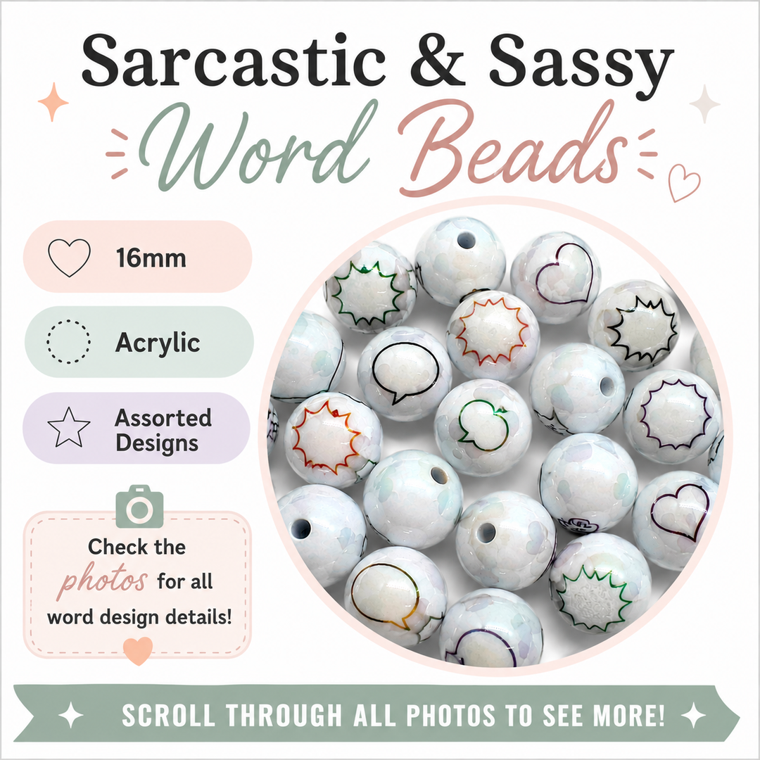 Bad Word Printed UV 16mm Round Acrylic Beads - 20pc. Mix