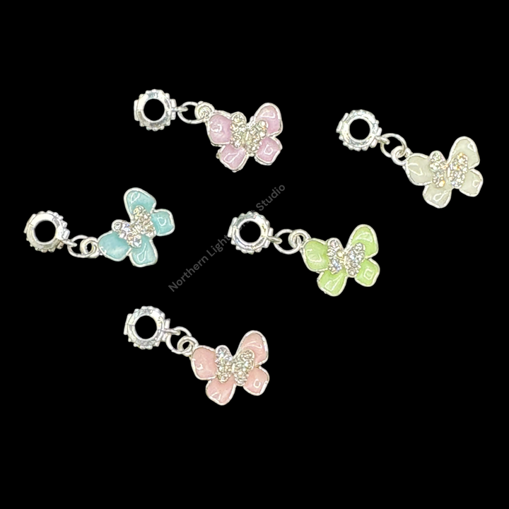 Silver Butterfly Enamel and Rhinestone Charm with Bail -10pc.