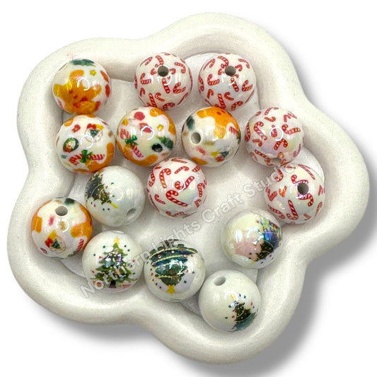 Christmas Themed  Printed Acrylic 16mm Bead -10 pc. -Choose Style