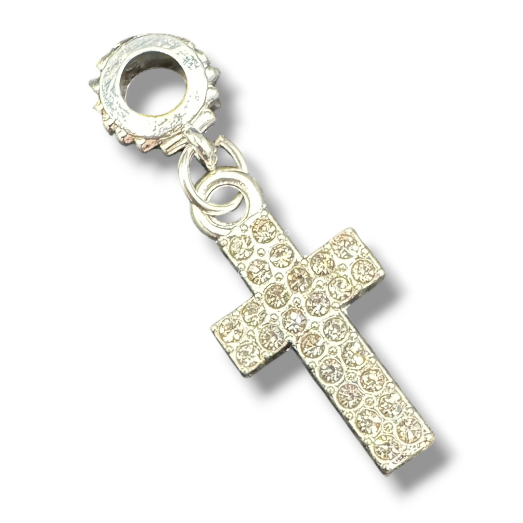 Silver Cross Rhinestone Charm with Bail -10pc.