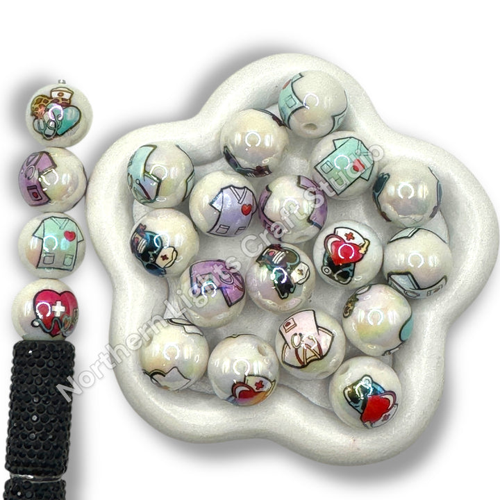 Nurse Printed 16mm Acrylic Bead Mix - 20pc.