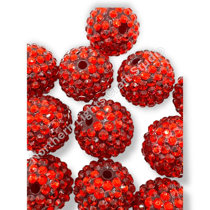 Red 20mm Acrylic Rhinestone Bubblegum Beads - 10pc.