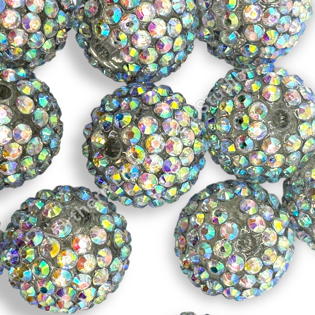 Silver AB 20mm Acrylic Rhinestone Bubblegum Beads - 10pc.