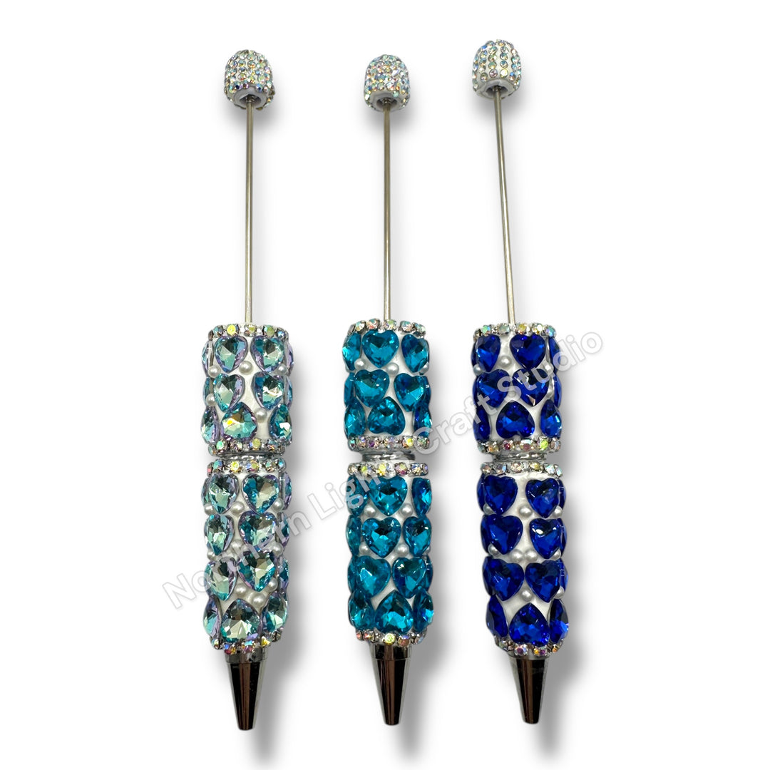 Beadable Large Heart  Single Color Rhinestone  Pen